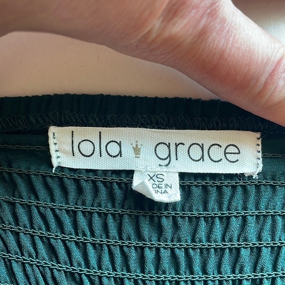 Hunter Green Mini Dress Soft Girl XS Babydoll Ruffle Smock Lola & Grace Holiday - Picture 9 of 11